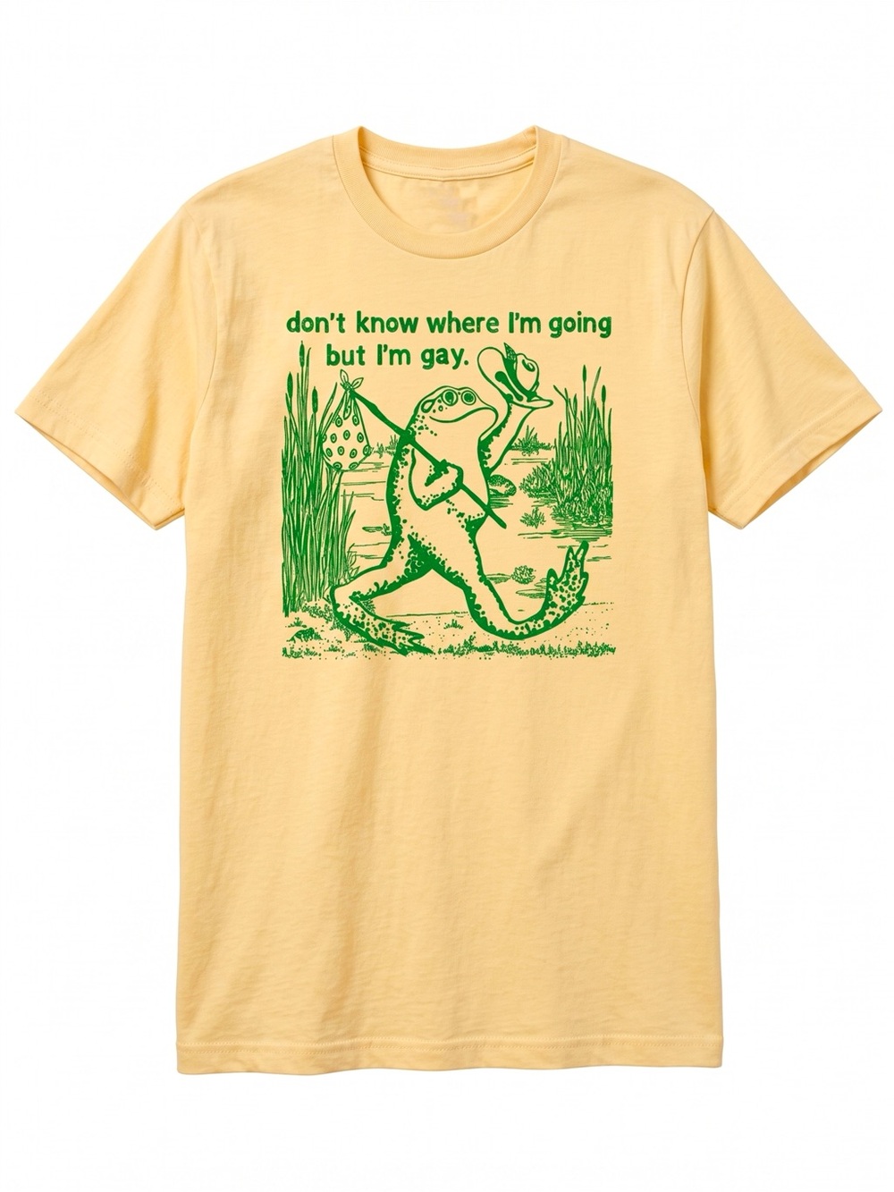Don't Know Where I'm Going But I'm Gay Frog Meme Yellow T-Shirt